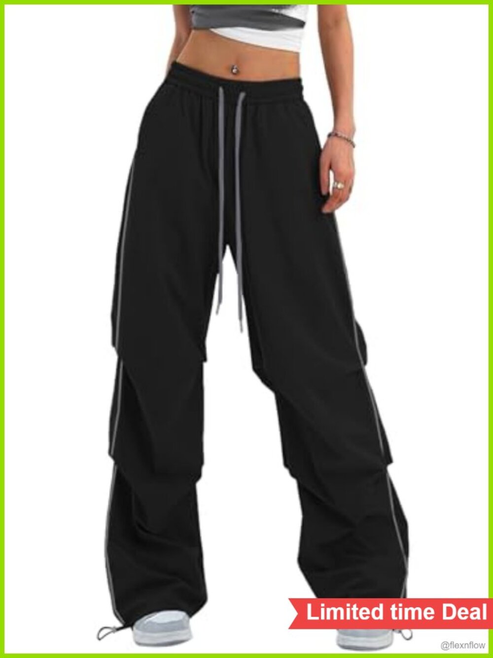 Y2K Baggy Parachute Pants Wide Leg Nylon Spandex Adjustable Drawstring Dance